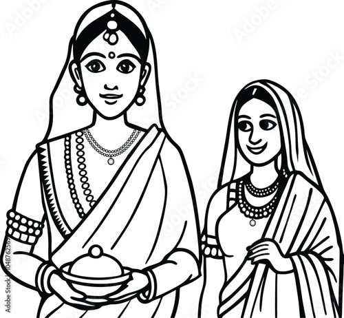 A drawing of a woman with a bowl of food in her hand