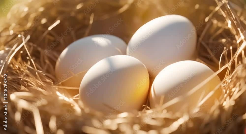 chicken eggs lying in a straw nest chicken eggs lying in a straw nest
