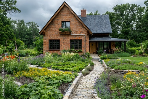 Charming brick cottage in a vibrant garden setting