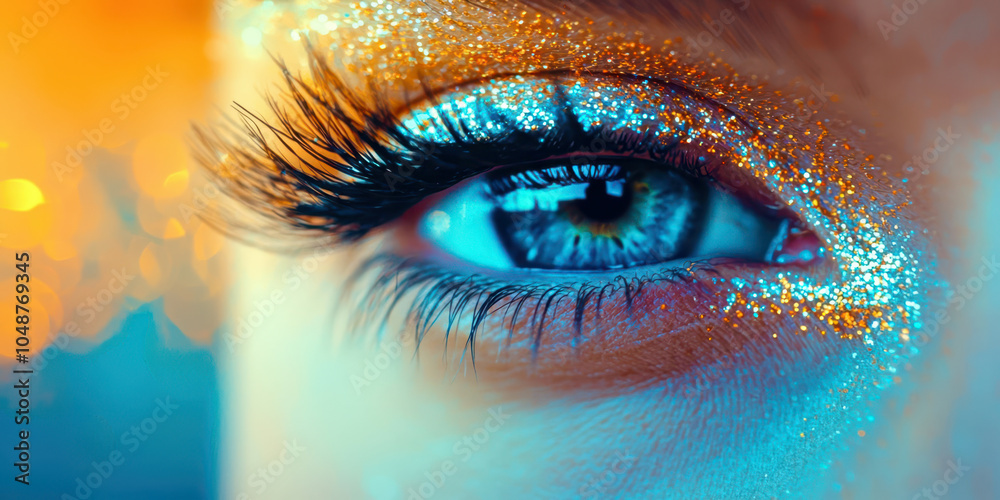 A woman's eye is covered in glitter A woman's eye is covered in glitter
