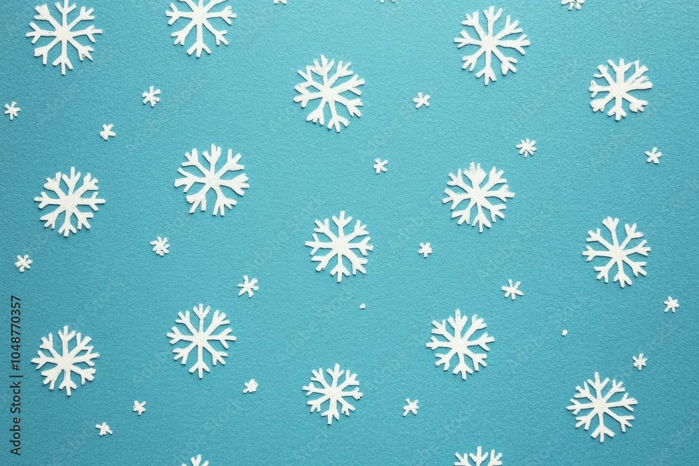 Delicate snowflakes intricately patterned on a vibrant blue background, capturing winter's beauty.