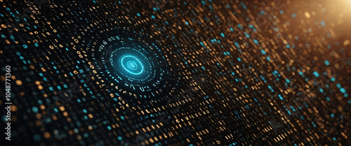 An abstract digital background with binary code and AI algorithms running in the background