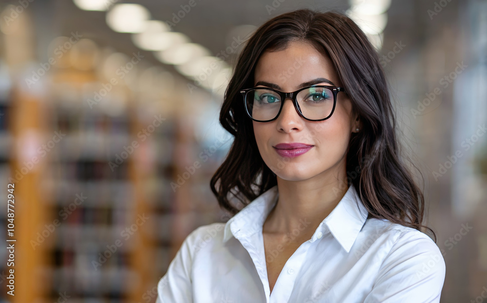 Fototapeta premium A photograph of a confident, smart woman with dark hair
