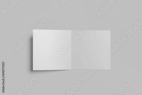 Blank square bifold brochure mockup top angle view