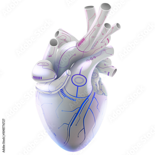 3D image of human heart, a future machine that can replace human heart. Used in medicine, education, science, commerce, advertising and industry.
