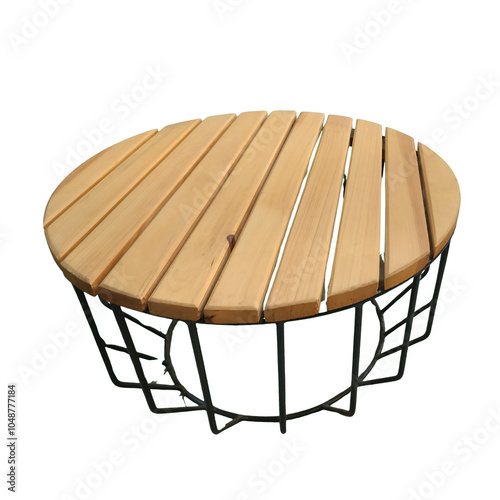 natural teak wooden round table isolated object photo