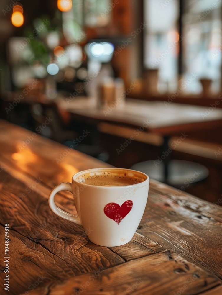 A coffee cup with a heart symbol on it. A coffee cup with a heart symbol on it.