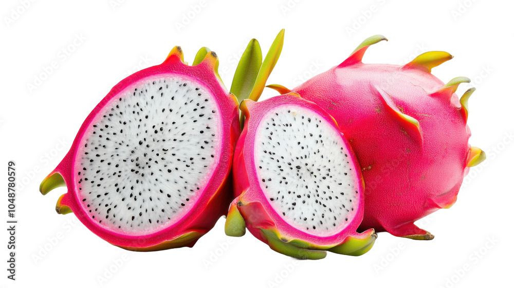 A close up of a dragon fruit with the inside of the fruit exposed. transparent background png A close up of a dragon fruit with the inside of the fruit exposed. transparent background png