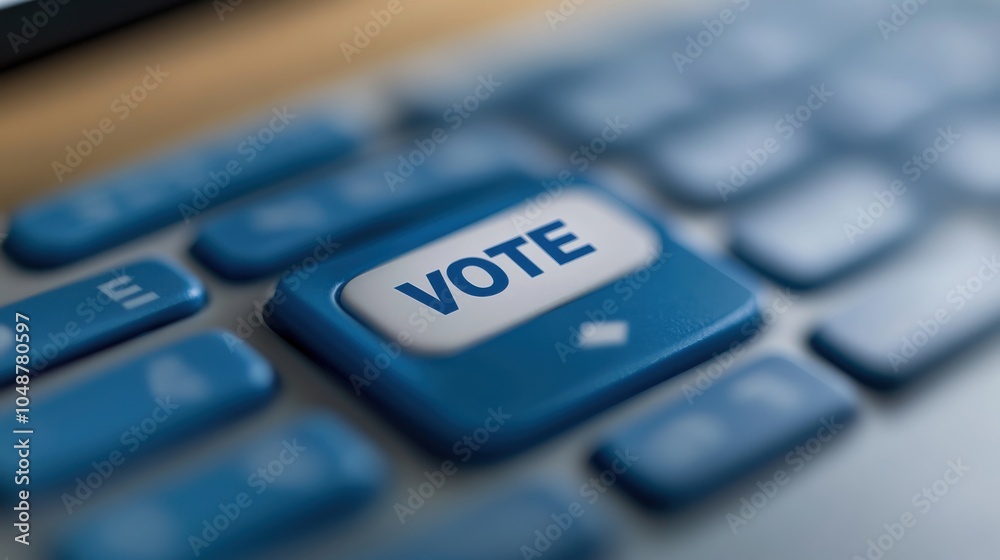 Blue Keyboard Button with VOTE Text, Representing Digital Voting Concept, 8K Real Photograph Blue Keyboard Button with VOTE Text, Representing Digital Voting Concept, 8K Real Photograph