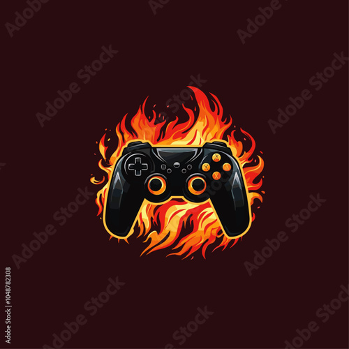 Gamepad fire esports logo flat vector design
