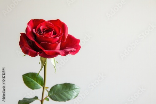 Vibrant red rose in full bloom against a plain background
