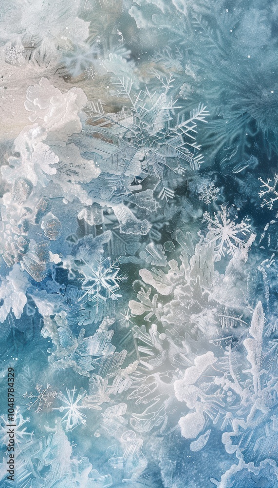 Naklejka premium Frosty Winter Wonderland: Abstract Icy Patterns with Snowflakes in Soft Shades for Seasonal Designs