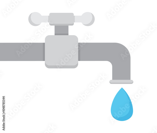 Faucet water tap with drop clipart flat illustration 