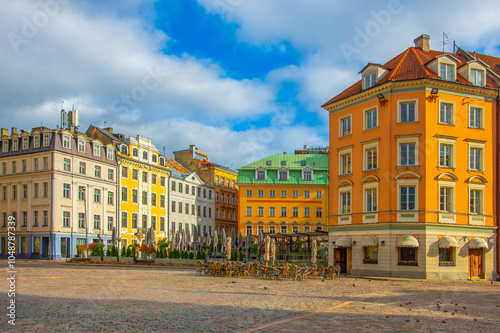 Old street in old Riga. The city is capital of Latvia that is well known to be a very popular tourism destination in the Baltic region