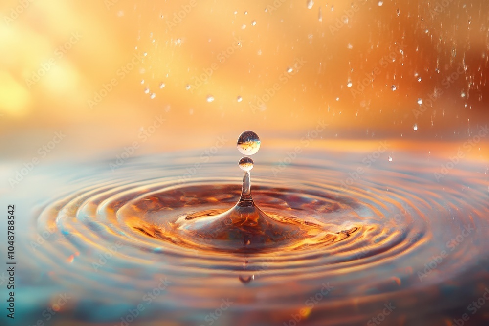 Mesmerizing water droplet splash in vibrant orange and blue tones Mesmerizing water droplet splash in vibrant orange and blue tones