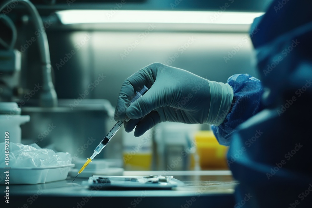 Medical Professional Preparing Syringe in Lab Environment