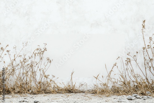 Dry Grass and Texture Against White Wall Background