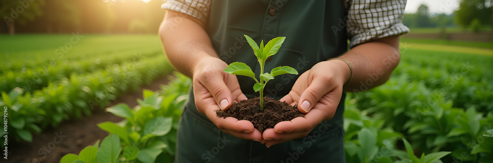 Farmer's Hands Nurturing Young Plant: Symbol of Sustainable Growth and Future Harvests in Eco-Friendly Agribusiness. Capturing the Heart of Agriculture and Commitment to Nature Farmer's Hands Nurturing Young Plant: Symbol of Sustainable Growth and Future Harvests in Eco-Friendly Agribusiness. Capturing the Heart of Agriculture and Commitment to Nature