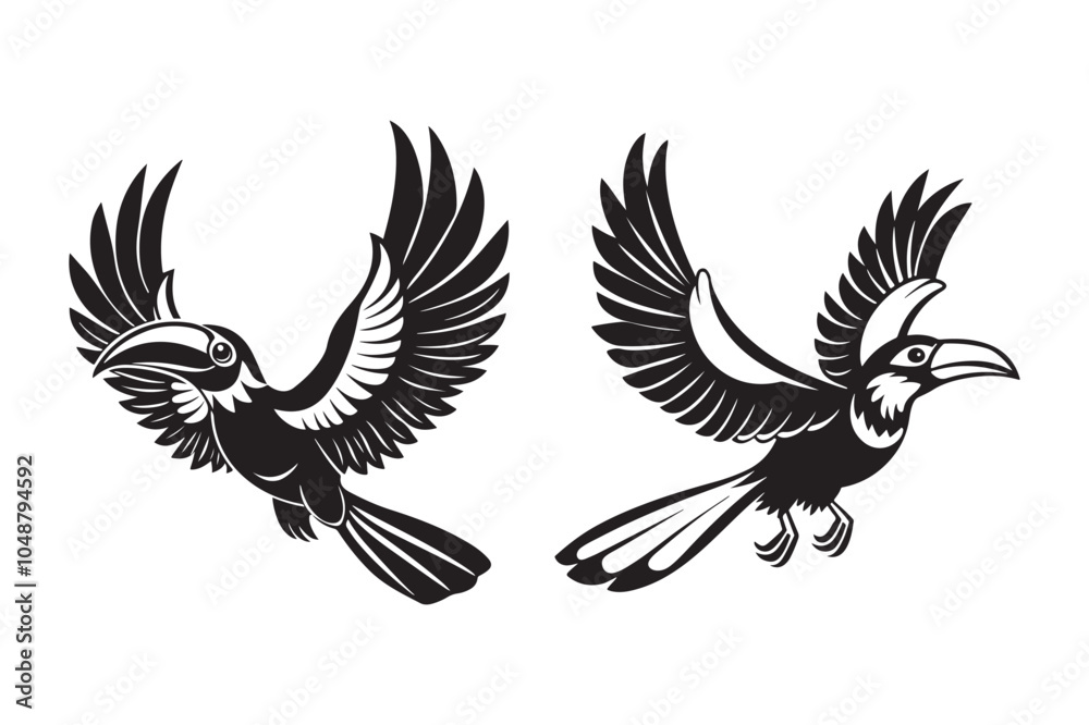 Fototapeta premium Hornbill silhouette vector bundle illustration, Hornbill silhouette vector 