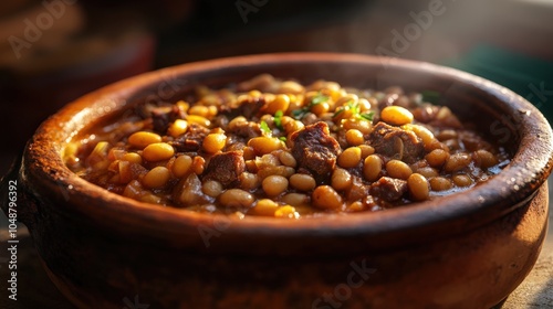 Hearty and flavorful stew with tender meat and golden corn photo