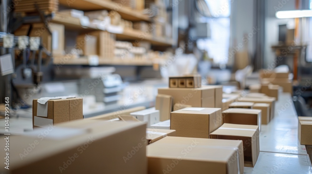 Stacked Cardboard Boxes in a Warehouse Setting Stacked Cardboard Boxes in a Warehouse Setting