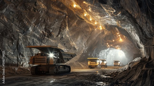 Heavy Duty Mining Vehicles in a Dark Tunnel photo