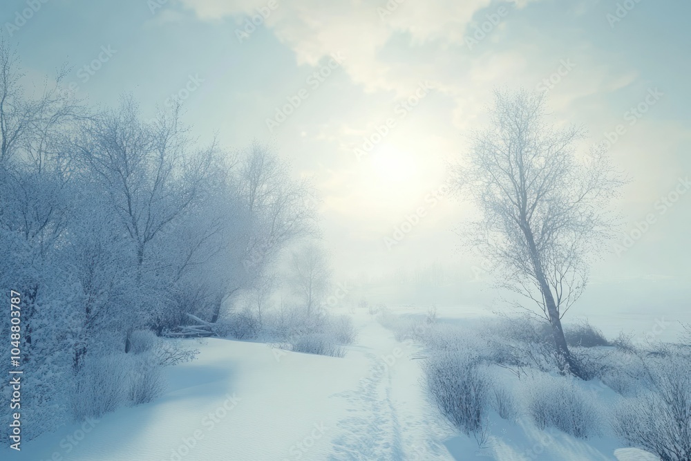 Serene Winter Landscape with Soft Sunlight Serene Winter Landscape with Soft Sunlight