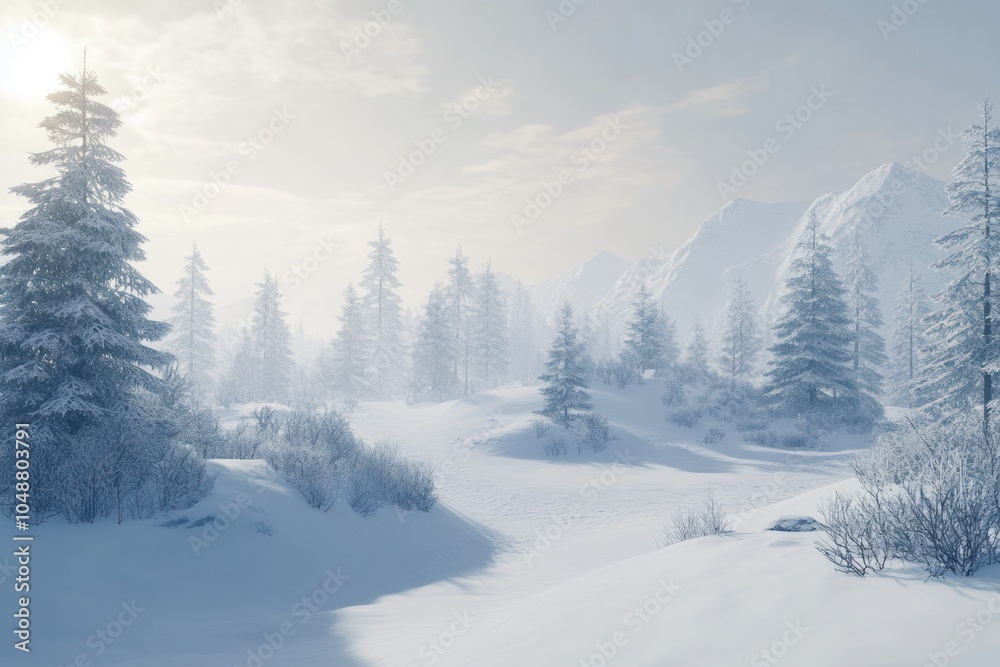 Serene Winter Landscape with Snow-Covered Trees Serene Winter Landscape with Snow-Covered Trees
