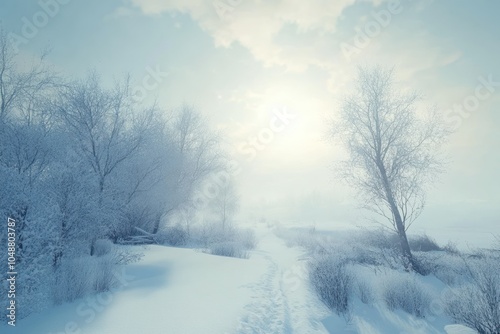 Serene Winter Landscape with Soft Sunlight