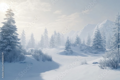 Serene Winter Landscape with Snow-Covered Trees