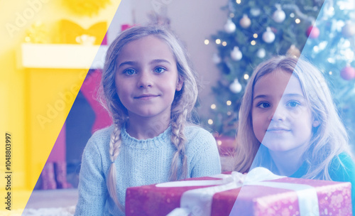 two kids, two girls holding...