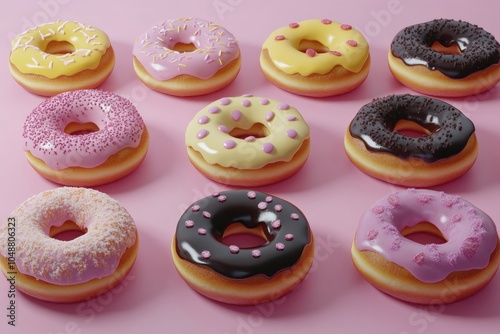 Colorful Assortment of Delicious Donuts on Pink Background