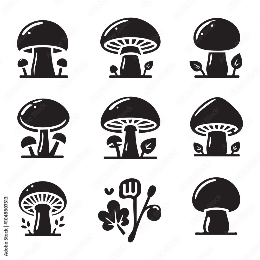 Fototapeta premium Set of mushroom silhouette on white background