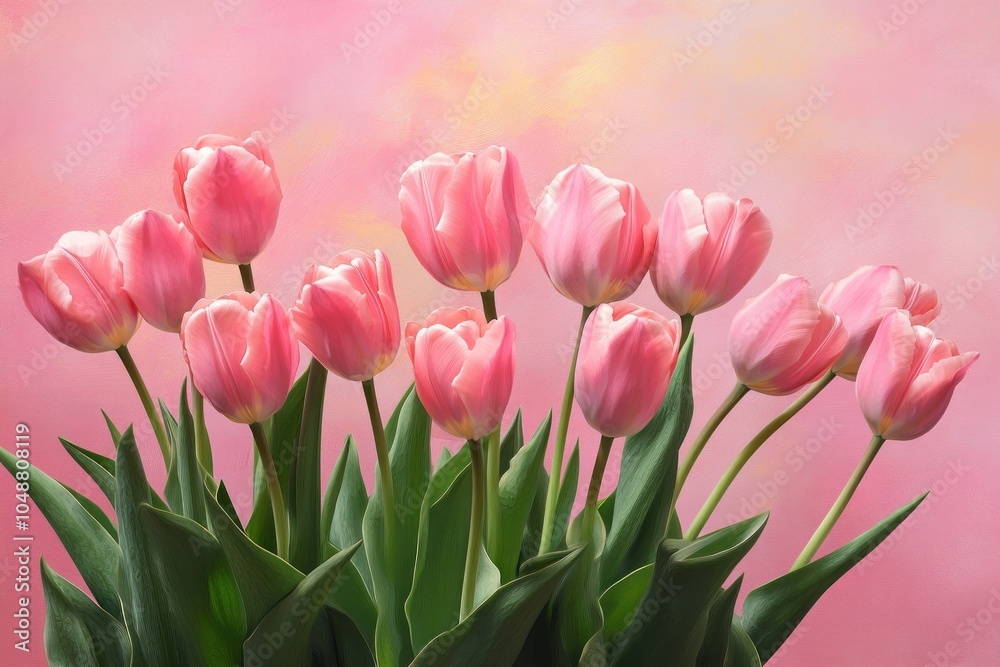 Fototapeta premium Soft Pink Tulips Against a Gradient Background