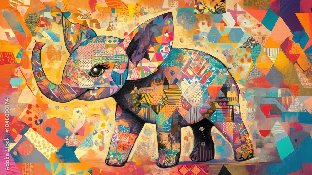 Fototapeta premium Abstract animal art with geometric patterns and cute poses, adding charm to the artistic blocks.