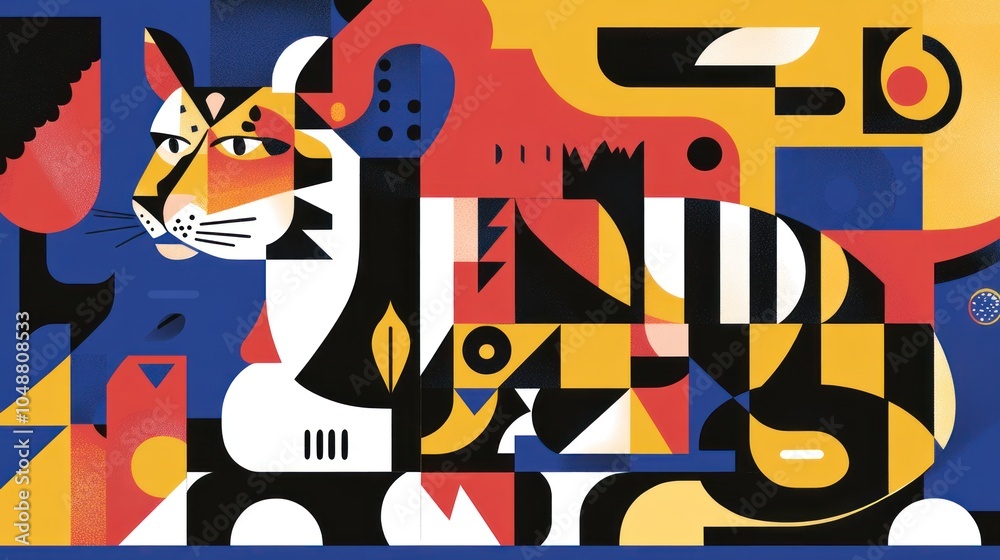 Fototapeta premium Abstract animal block designs, with vibrant color patterns and minimalist geometric shapes.
