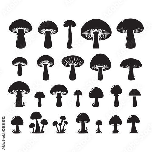 Set of mushroom silhouette on white background