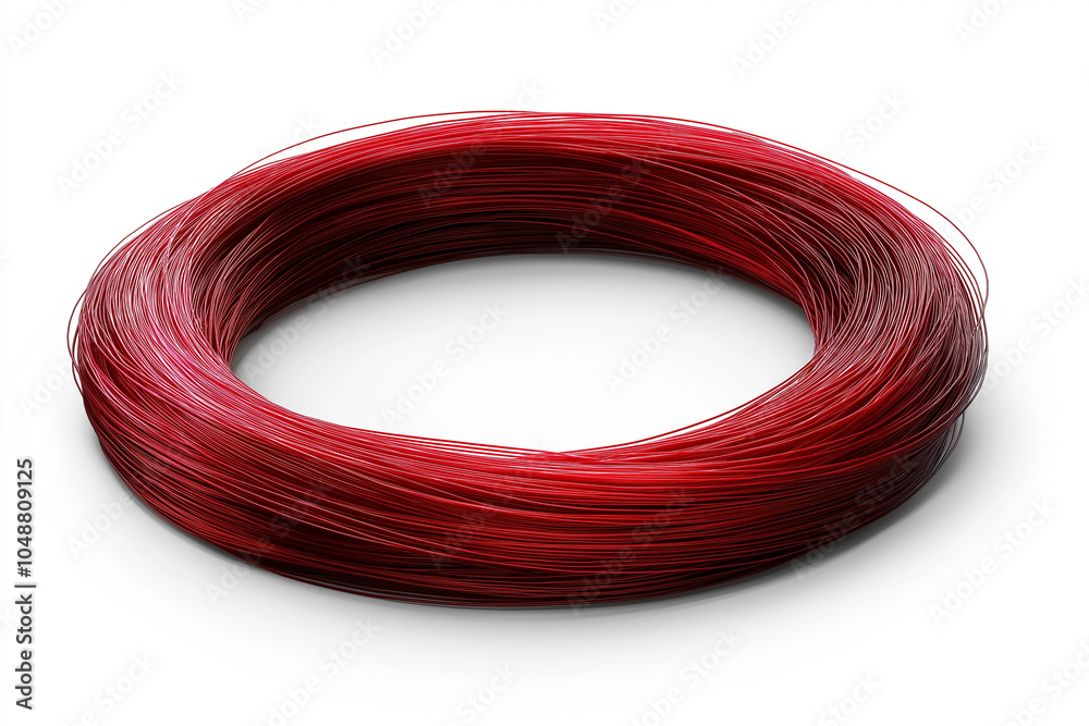 Twisted strands of vibrant red wire coiling elegantly on a white background. Generative AI Twisted strands of vibrant red wire coiling elegantly on a white background. Generative AI