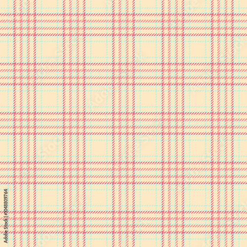 Formal vector plaid seamless, minimalist background tartan check. Trim texture pattern textile fabric in bisque and red colors.