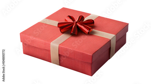 Red gift box on transparent background, isolated on white background