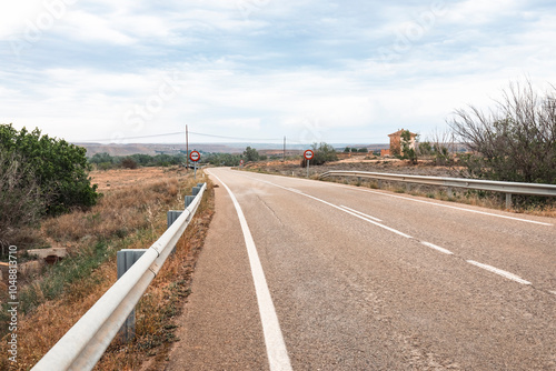 A-224 paved road near Samper de Calanda, comarca of Bajo Martin, province of Teruel, Aragon, Spain photo