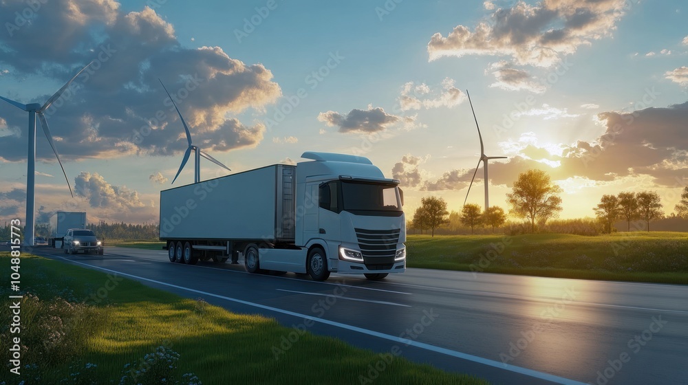 Obraz premium Clean energy logistics using electric vehicles for zero-emission freight transport solutions.