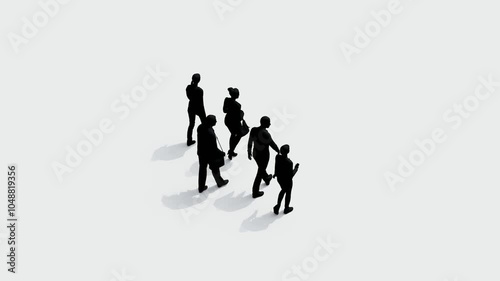 silhouette people walk on white background. silhouette black people walking communicate white screen. design for animation, people standing, isolate, speak, person, human, silhouette body.