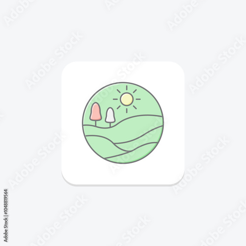 Hill Landscape icon, landscape, nature, mountain, view lineal color icon, editable vector icon, pixel perfect, illustrator ai file