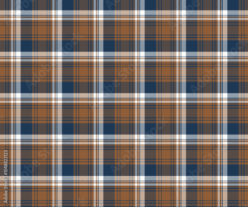 Plaid fabric pattern, blue, brown, white, seamless for textile and design clothes skirt pants apron tablecloth blanket or decoration. Vector illustration.