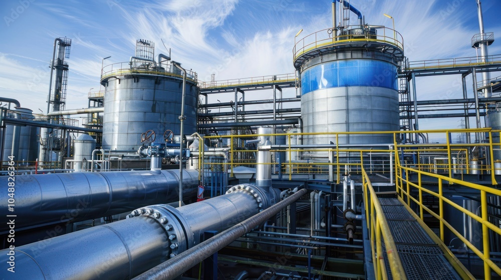 Industrial Complex with Large Metal Tanks and Piping Industrial Complex with Large Metal Tanks and Piping