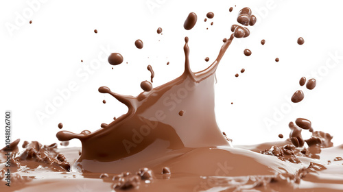 Chocolate milk splash on transparent background, isolated on white background