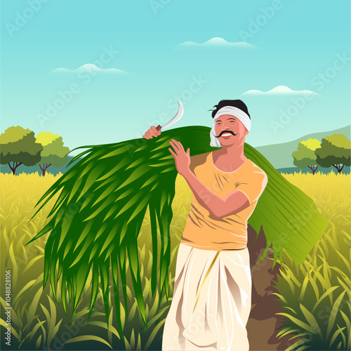 Indian Farmer holding Green Crops