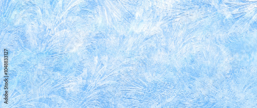 Blue frozen glass background with ice for cover design, cards, flyer, poster, banner. Winter vector backdrop. Hand drawn Christmas illustration. Merry Christmas! Happy New Year! Snow.	