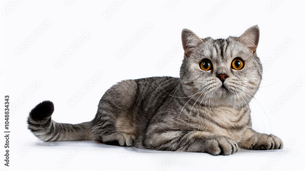 Obraz premium Scottish Straight cat standing on white background.